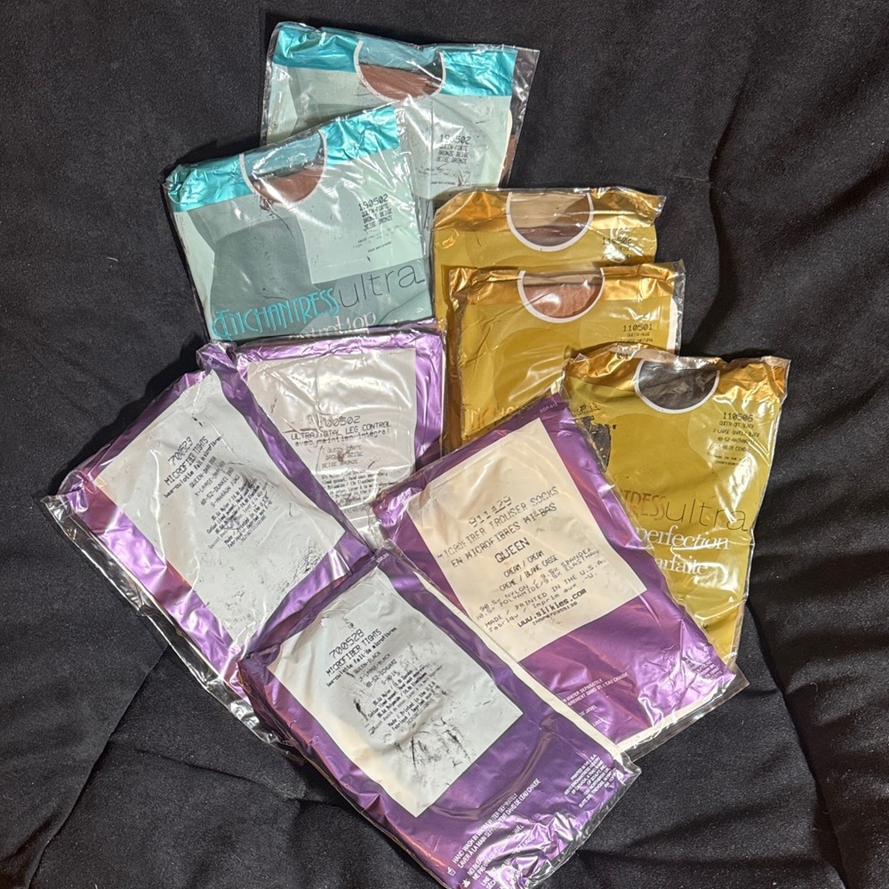 9 pairs of Queen Size Enchantress Pantyhose -aspirated styles and colours